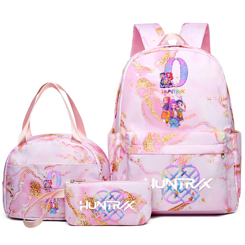 3 Stück/Set Anime Englischer Buchstabe A-Z Aufgedruckter Rucksack mit Handtasche Federmäppchen für Teenager Schüler Mädchen Jungen Schultasche Reisetasche