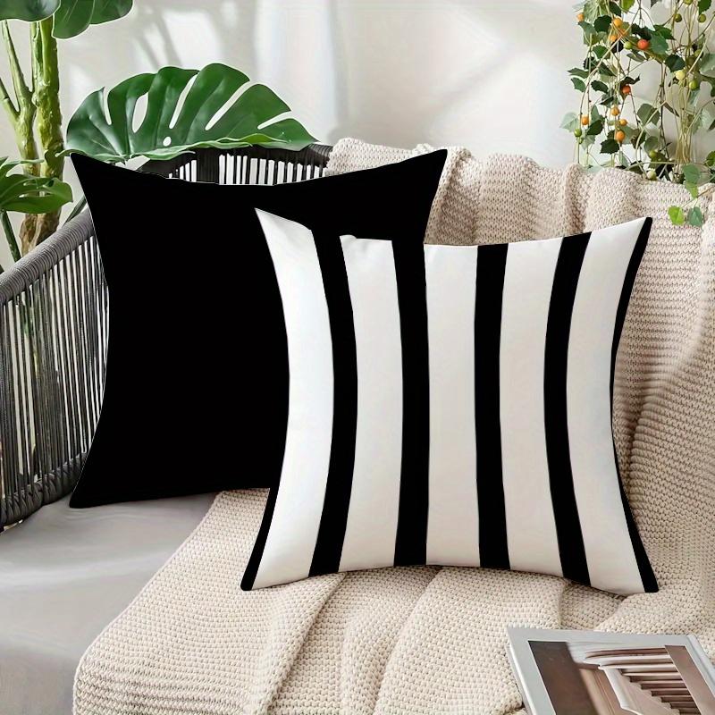 4pcs Set, Minimalist Black and White Style Decorative Pillowcases, Includes Solid Black and Vertical Stripe Pattern Cushion Covers, Square Sofa Pillow