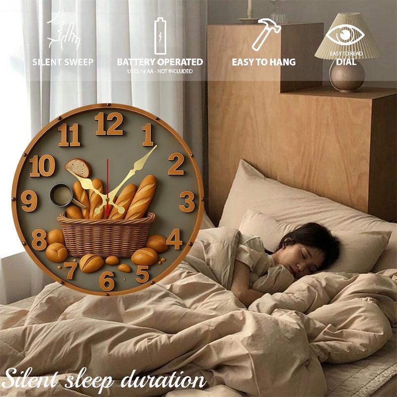 Bread Basket Wooden Round Silent Hanging Wall Clock, Suitable For Living Room, Office, Study Room, Bedroom, Home Decoration.