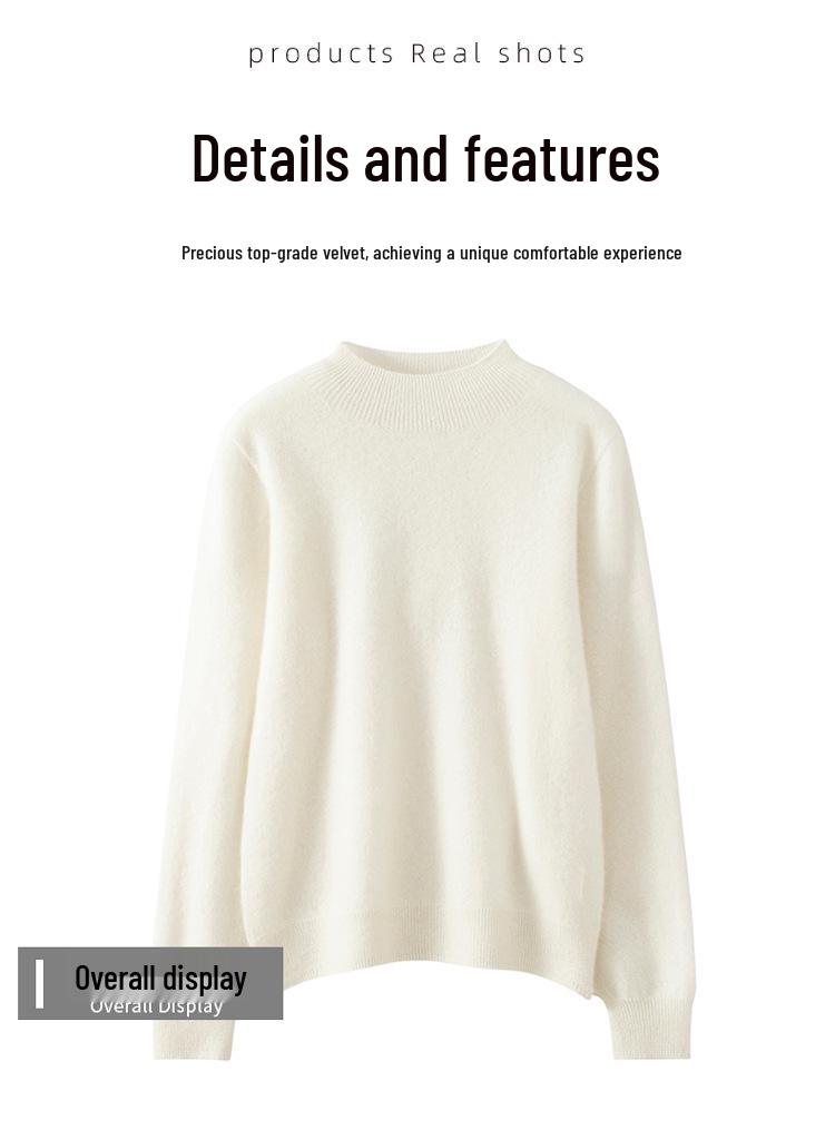 Women's Pure Cashmere Half-High Neck Pullover Sweater - Autumn/Winter Slim-Fit Knitwear