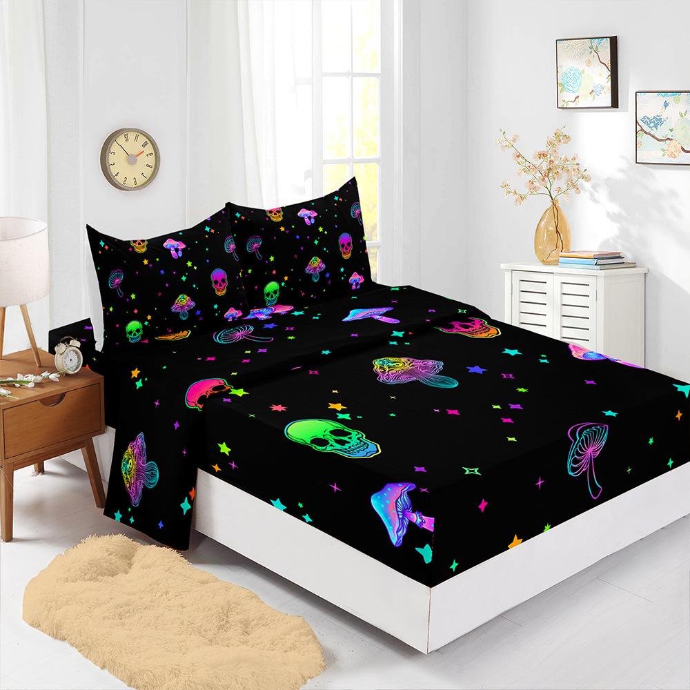Mattress Sheet 3D Printed Skull Halloween Four-Piece Mattress Protective Cover Bedding Batch