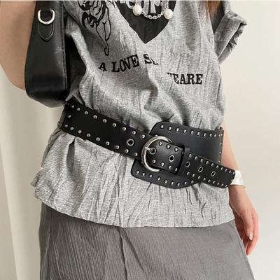Fashion Irregular Rivet Belt Pu Leather Y2K Extra Wide Belt Punk Harajuku Waist Strap For Women