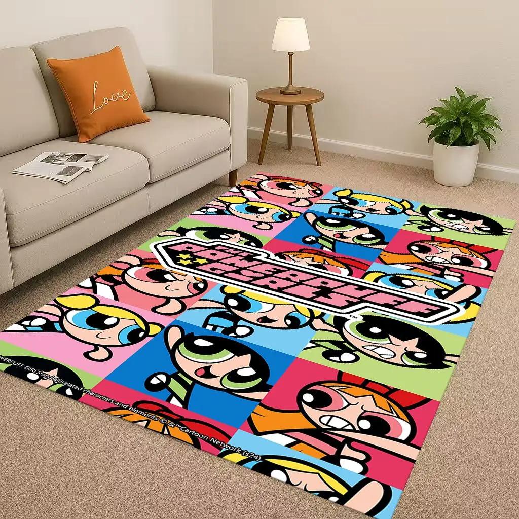 

3D Classic Cartoon Cute P-Powerpuff Girl Room Non-Slip Area Rug Carpet for Bedroom Playroom Sofa,Easy Clean Home Decor Doormat 40x60cm( 15x23in )