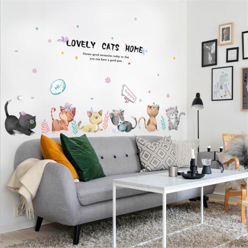 3D Cartoon Color Cat Princess Room DIY Wall Sticker Study Room Bedroom Wall Decoration Art Mural  Kids Room Decoration