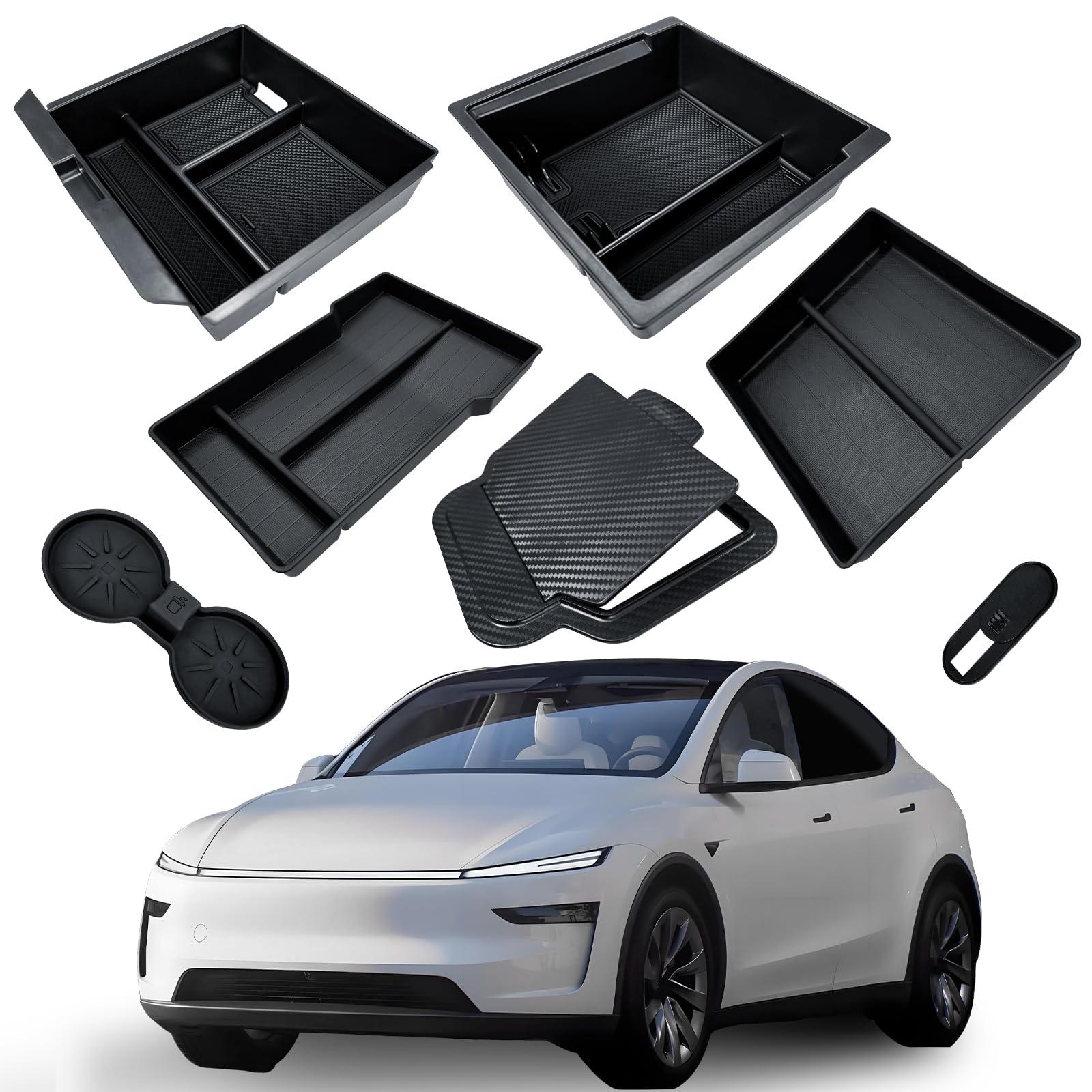 

CHIYLE Органайзер для хранения в центральной консоли для Tesla Model 3 Скрытый выдвижной ящик под подлокотником с подстаканником Аксессуары для Model 3 Highland 7 предметов 2024-2026 Highland, чёрный