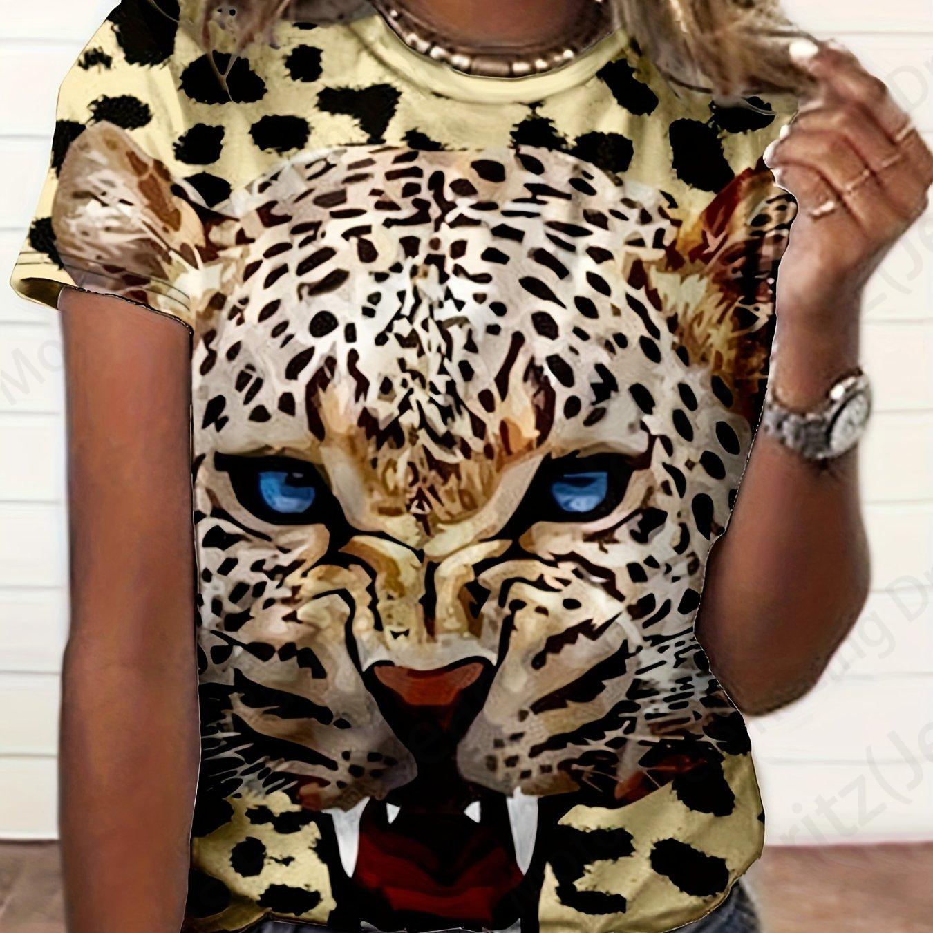 

Женская футболка с 3d леопардовым принтом, футболка с круглым вырезом, женская модная футболка, футболки с животными, топы в стиле Харадзюку, футболки, женская одежда 4XL