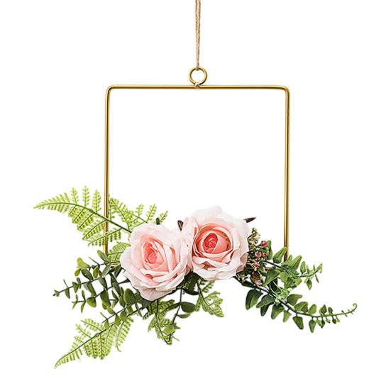 Yousheng Floral Hoop Wreath, Metal Wall Hanging with Flower Decor, Durable Wear-Resistant Floral Hoop Wreath, for Garden Balcony Windowsill