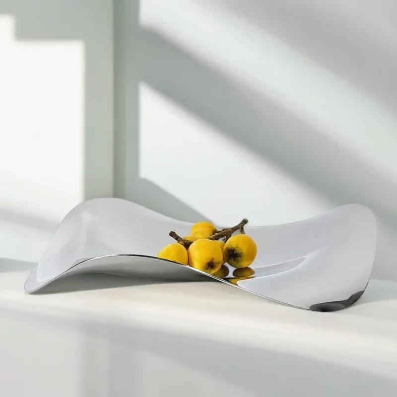 Luxury Mirror Stainless Steel Tray, Irregular Tableware Fruit Plate, Dining Table Decoration Ornaments, Kitchen Storage Box