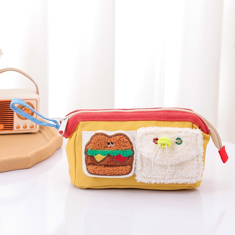 

Cute bear burger pencil case large capacity female ins style high value personalized embroidery cartoon student pencil case