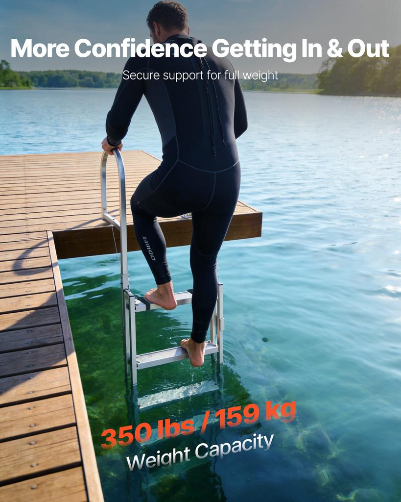 SucceBuy 5 Steps Retractable Dock Ladder Pontoon Boat Swim Ladder with Non-Slip Steps Adjustable Height for Boat Marine Boarding