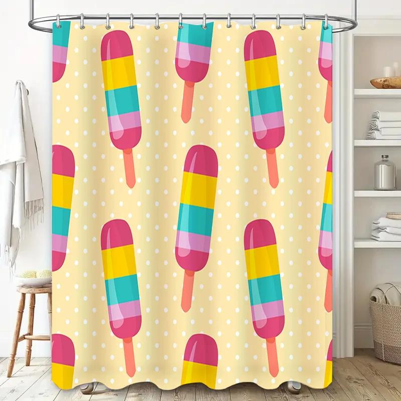 Summer Fun: Sunny Yellow Polka Dot Popsicle Shower Curtain Handmade Custom Fabric Decor for Bathroom
