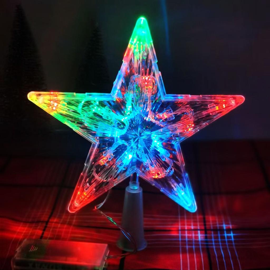Christmas LED Transparent Five-pointed Star Tree Toppers Merry Christmas Tree Decorations for Home Xmas Ornaments Navidad Props