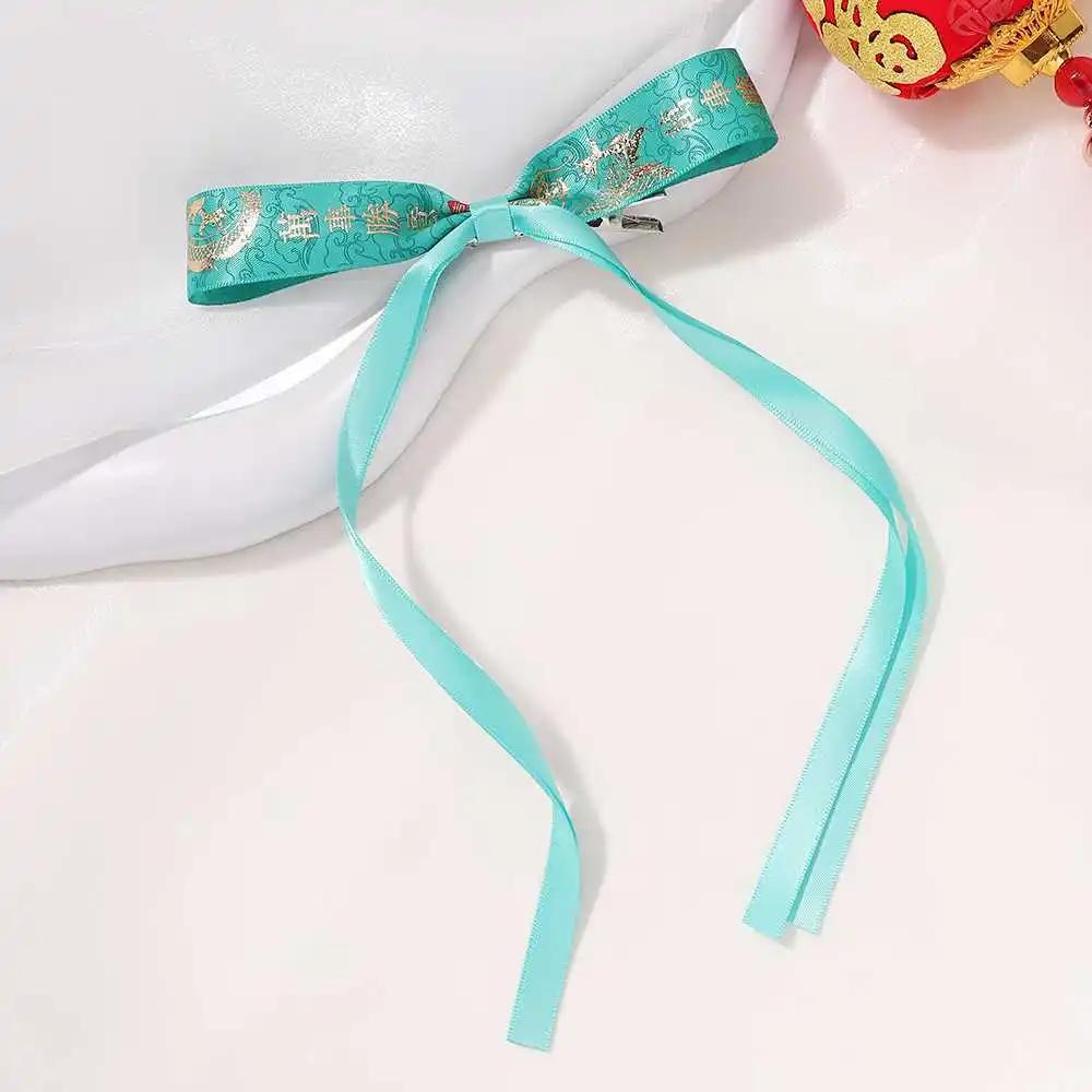 New Hair Clips Chinese Red Retro Ribbon Long Bow Hairpin Children's Hairstyle Styling Headwear New Year Gift Hair Accessories