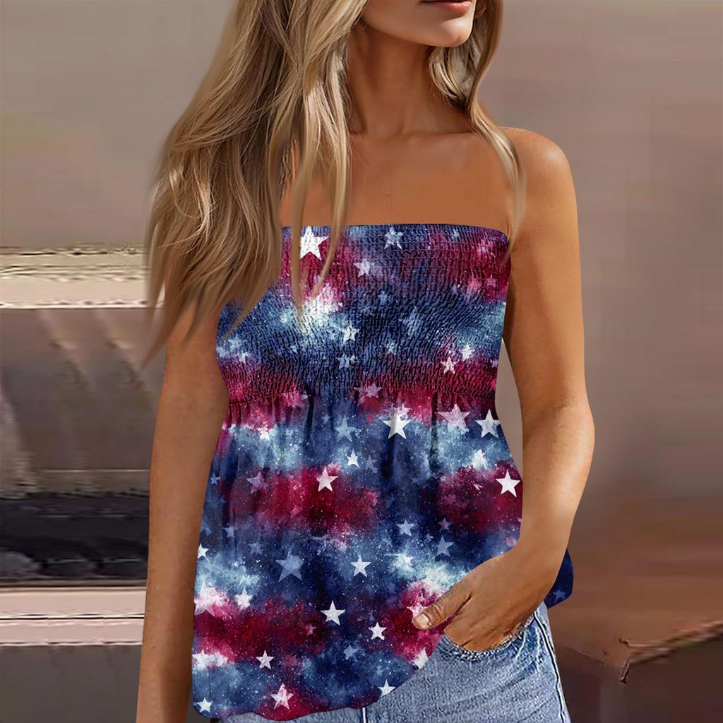 Summer Tube Tops For Women,Cute Sexy Off Shoulder Print Sleeveless T-Shirt