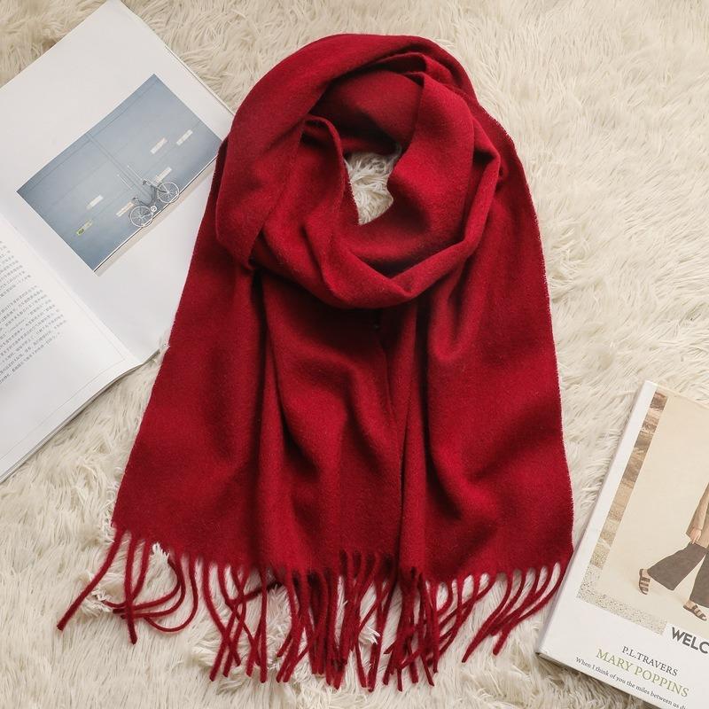 Autumn and Winter New 100% Pure Cashmere Small Scarf Women's Premium Water Ripple Fringed Scarf Versatile Solid Color Scarf