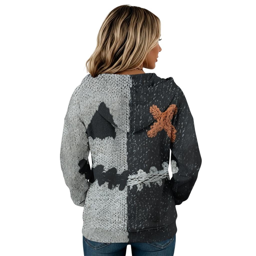 Women's Fashion Hooded Halloween Print Sweatshirt with Buttons for Festive