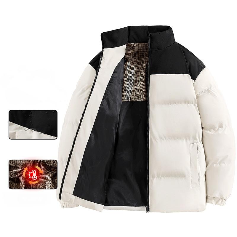 Chaqueta de algodón de grafeno con cuello alto grueso, chaqueta de algodón a prueba de viento y cálida para parejas, chaqueta de pan, chaqueta con bloques de color