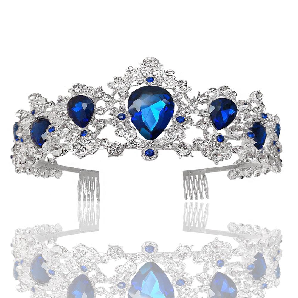 

Bridal Crown with Comb Sapphire Blue Large Water Drop Crystal Hair Comb Headdress Wedding Accessories Crown Comb