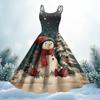 Women's Christmas Print Casual Fashion Round Neck Mid-Length Dress