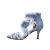 Fashion Women's New Summer Europe and America Open Toe Lace Edge Denim High Heel Large Bag Heel Zipper Roman Sandals 44 45 46