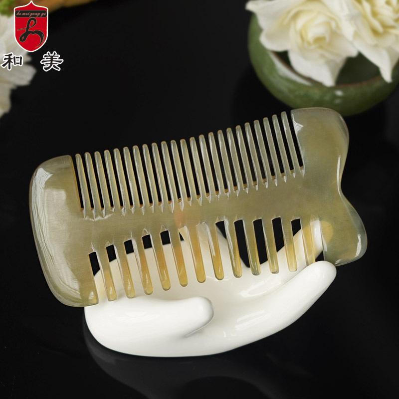 American yak horn grate comb wide fine tooth double-sided grate horn comb beard comb