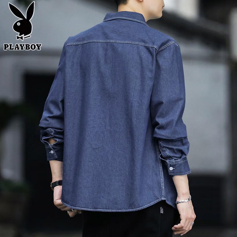 PLAYBOY Men's Casual Denim Long Sleeve Shirt