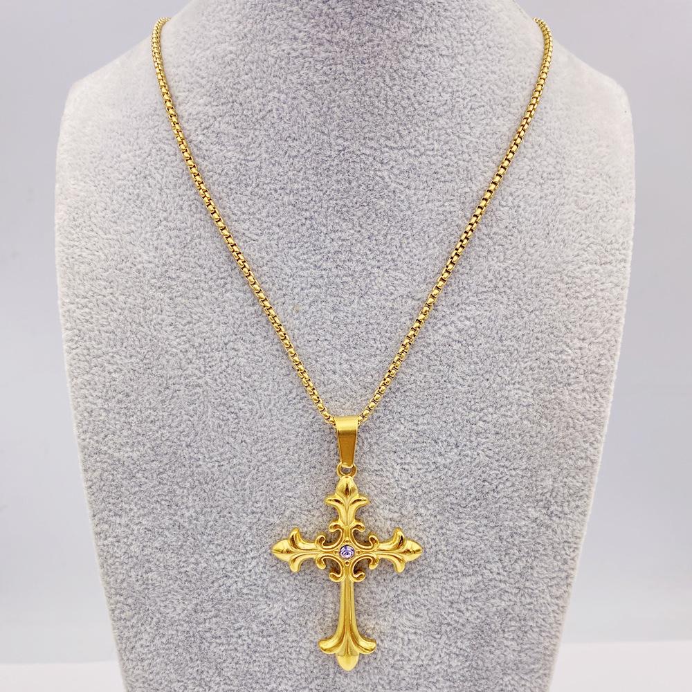 Men's Cross Pendant Necklace Titanium Steel Women's Necklace Cross Hip Hop Titanium Jewelry