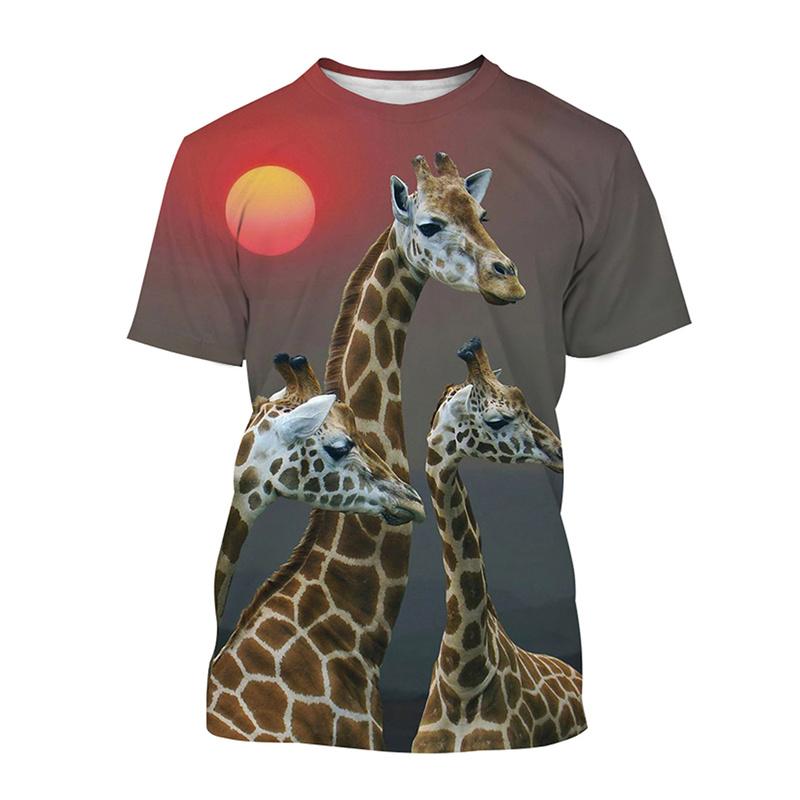Funny Giraffe Pattern T-Shirt For Men Cute Animal 3D Printed T Shirts Summer Street Oversized Short Sleeve Tees Round Neck Tops