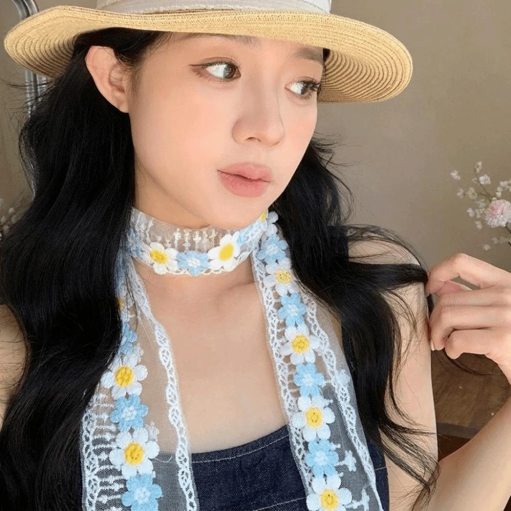 

Thin Long Scarf Flower Hair Bandana Sweet Chiffon Scarf Women Girl синий