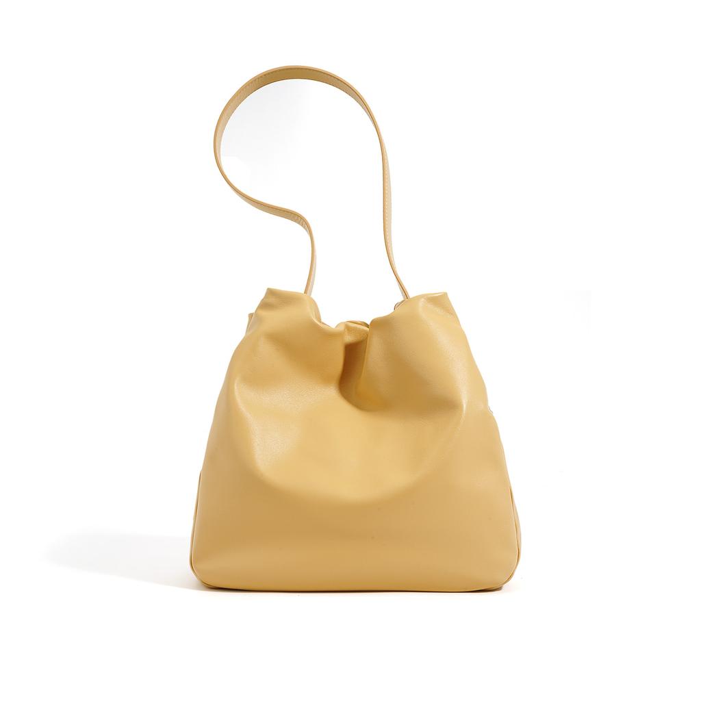 Head Layer Pitot Bag for Women's Pleated Bag Commuting Versatile Simple Underarm Bag Large Capacity Bucket Bag