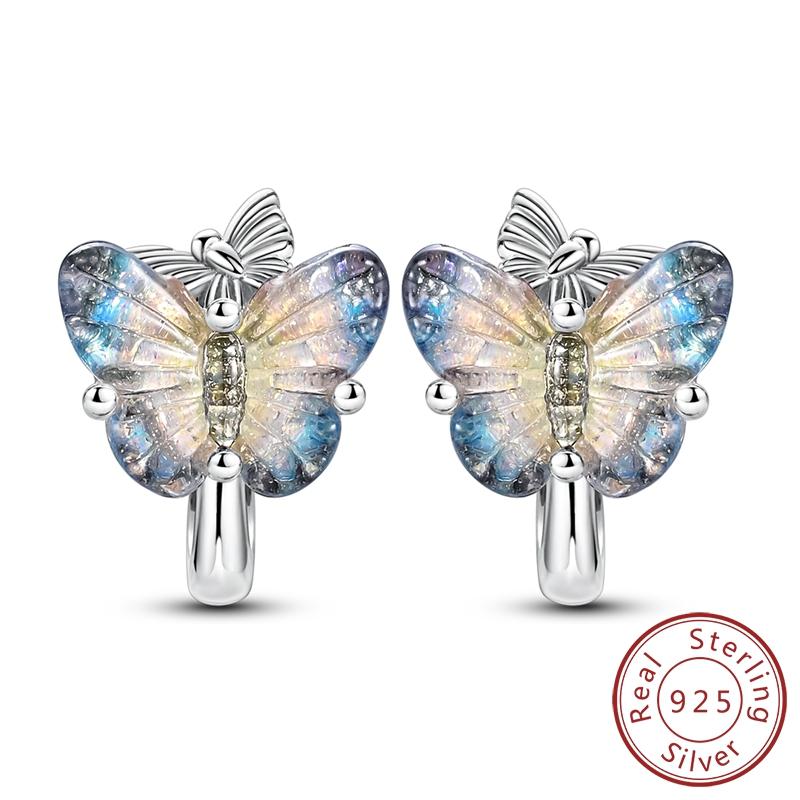 New 925 Silver Earrings Simple Bow Strawberry Butterfly Hoop Stud Earrings for Wedding Party Women Jewelry Girls