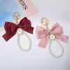 Bowknot Keychains Women's Pearl Chain Big Bow Tie Tote Hanging Ornament Bag Decorations DIY Headphone Case Accessories Kit Chain