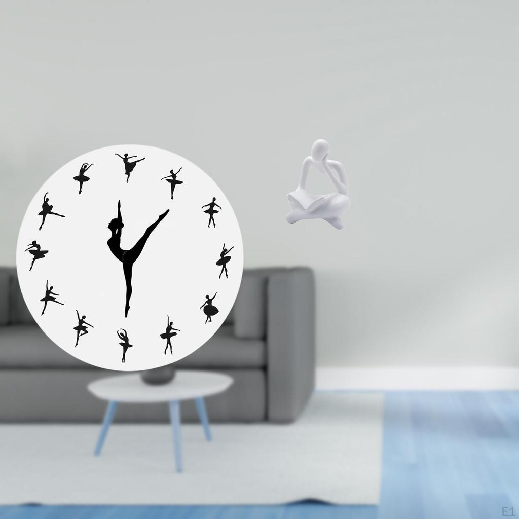 Ballet Dancing Girl Wall Clock Abstract Thinker Statue Decorative Silent Mute for Kitchen