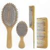 Kit de Cuidados Capilares de Bambu com Escova Palheta, Pente Desembaraçador, Pente de Dentes Largos e Pente de Cauda para Mulheres, Homens e Crianças