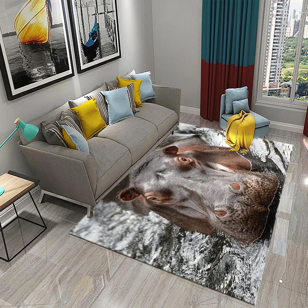3D Nilpferd Teppich Liebliches Tier Fußmatte für die Haustür Willkommensmatten Rutschfest Küchen Badezimmer Schlafzimmer Teppich Boden Heimdekor Moderne Teppiche