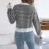 Women's Fashion Casual Contrast Plaid Long Sleeve Pullover Sweater