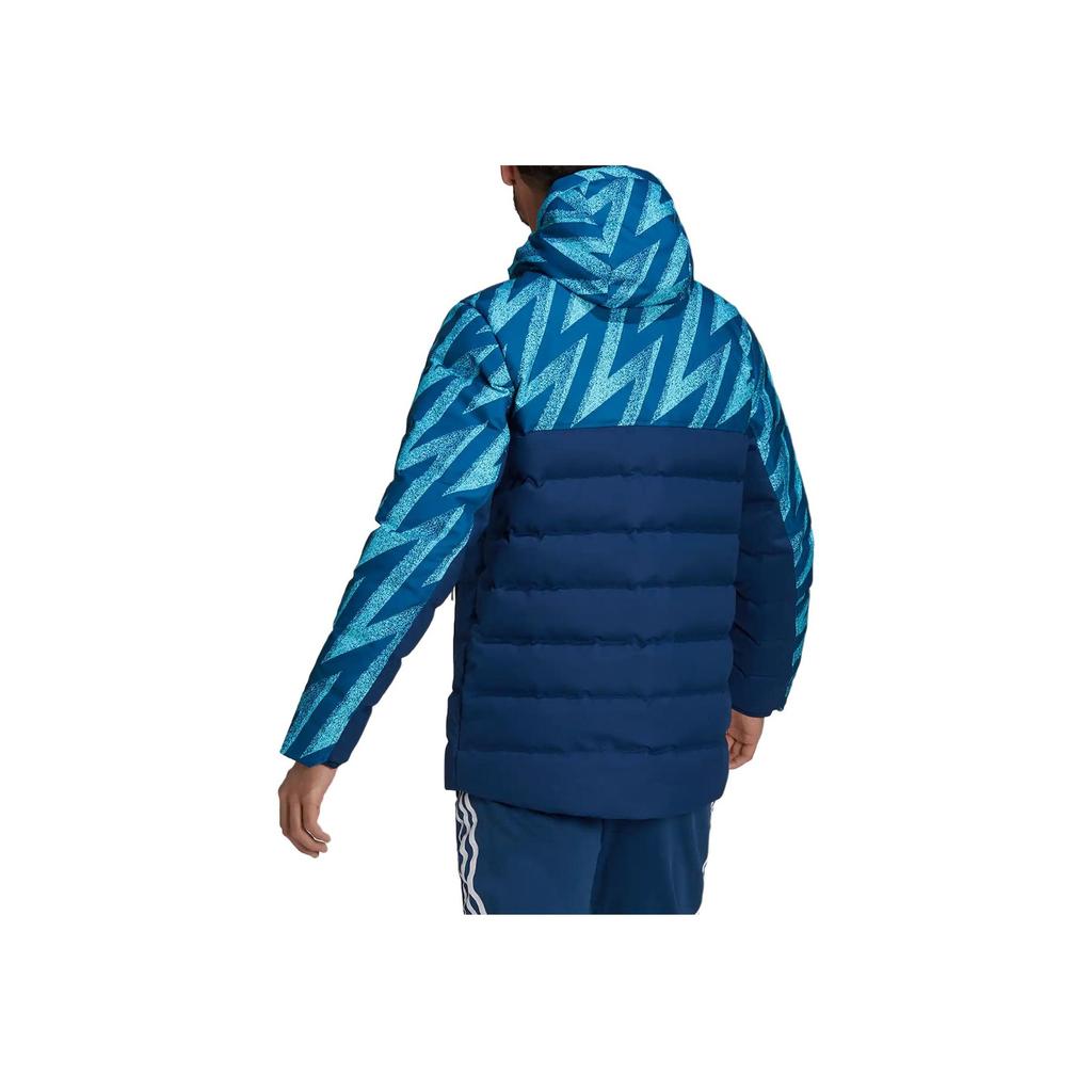 Adidas Geometric Pattern Print Color Block Long Sleeve Hooded Down Jacket Men Outerwear Blue GR4230