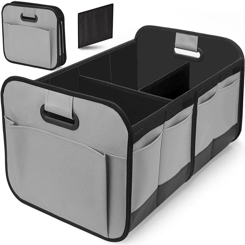 A car trunk storage box, featuring reinforced handles and multiple compartments, collapsible design,made from 600D Oxford fabric