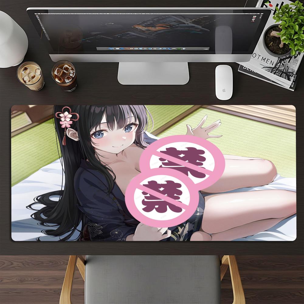 XXL Gaming-Mauspad Sexy Kimono Anime-Mädchen Schreibtischunterlage Gummi Anti-Rutsch Overlock Tastaturmatte Japanisches Muster Computer-Mauspads