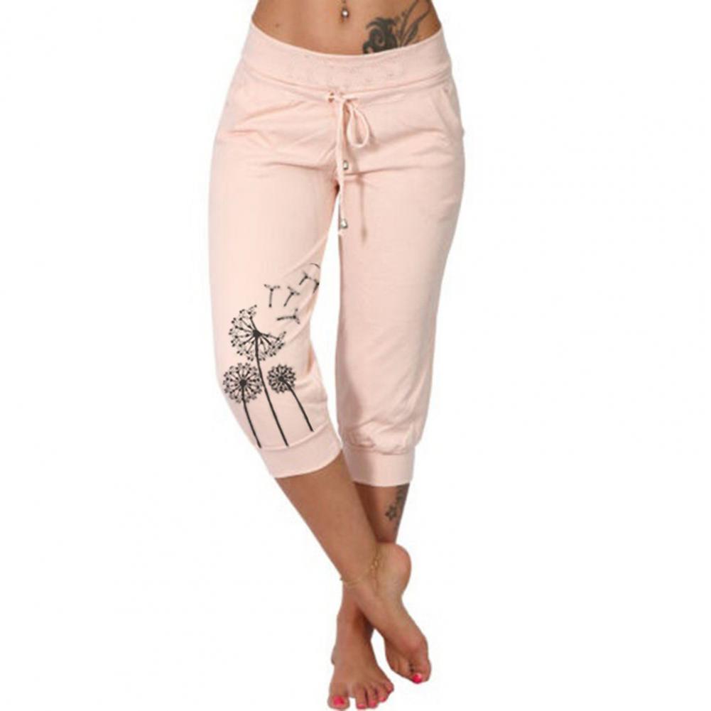 

Soft Comfortable Ladies Trousers Dandelion Print Drawstring Waist Cropped Harem Trousers for Ladies Sporty Trousers with for Ladies B Practical Use M розовый