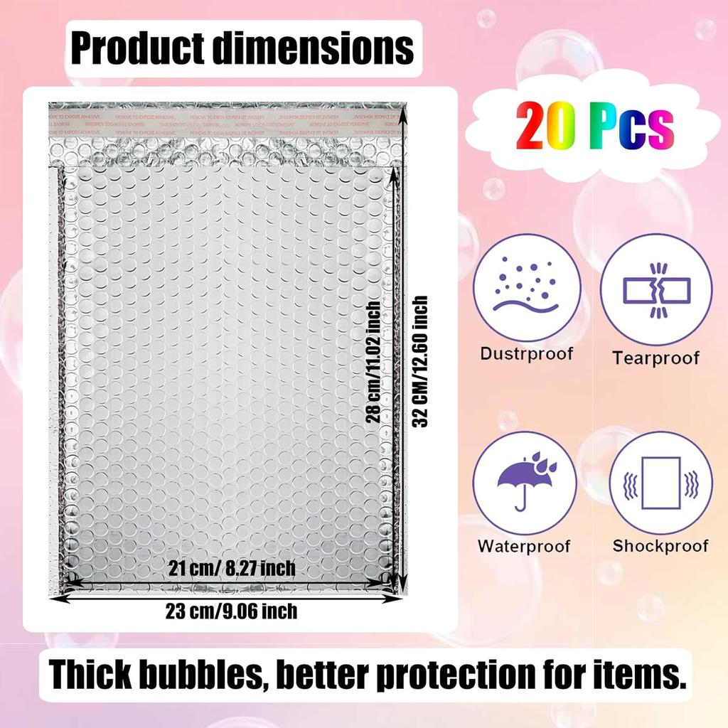 20 PCS Thermal Bubble Mailers,8x11 Inch Padded Envelopes,Metallic Bubble Mailers,Waterproof Shipping Bags,Self Sealing Foil Mailing Envelopes for