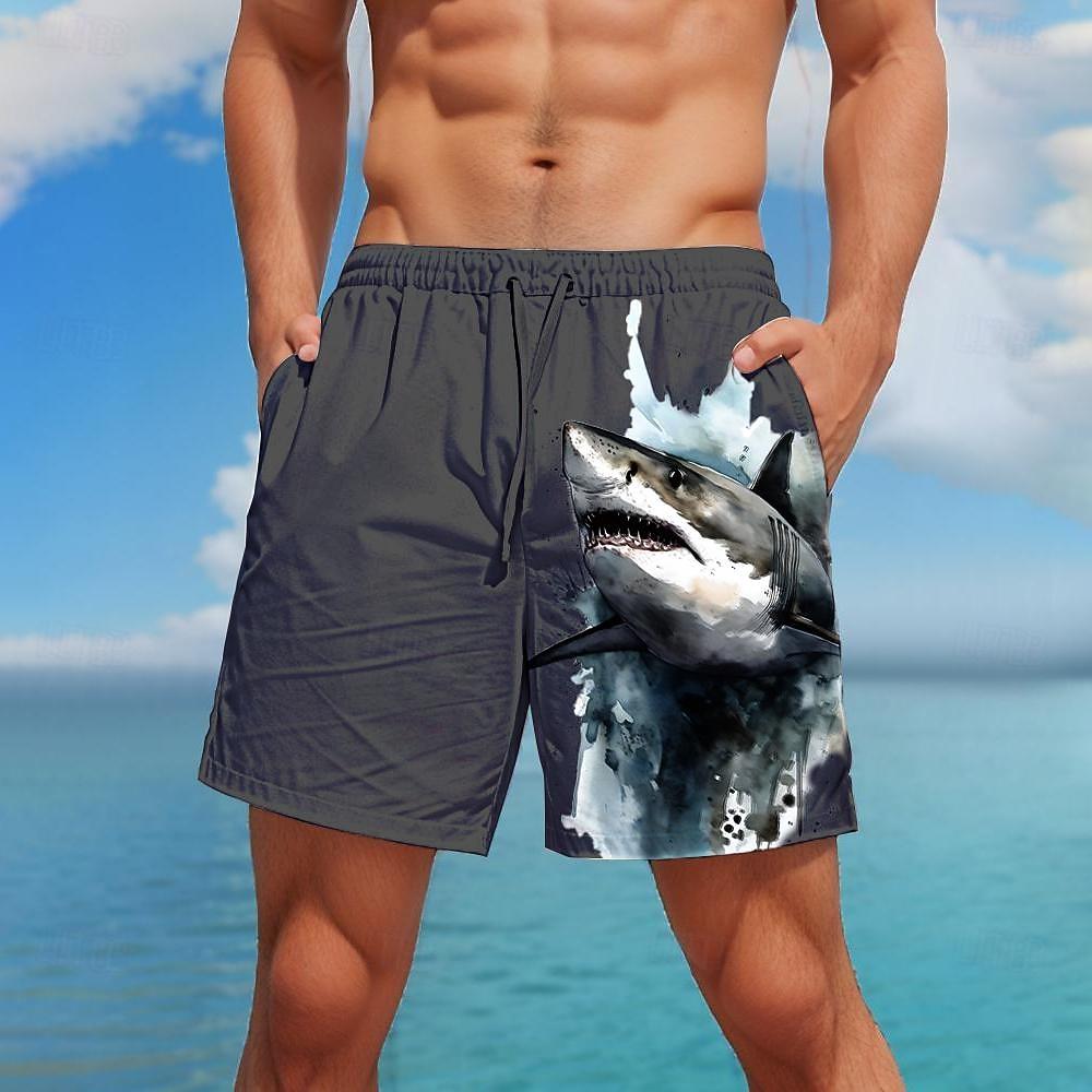 Men's Animal Shark Swim Trunks Swim Shorts Board Shorts Mid Waist Fashion Pocket Drawstring Elastic Waist Designer Clothing Apparel