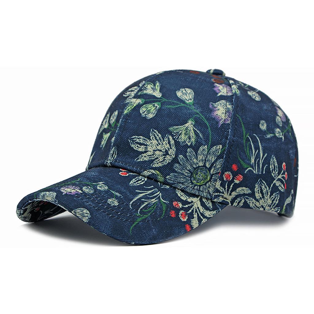 Lässige Sport-Baseballkappe Ethnischer Stil Blumendruck Hardtop-Baseballkappe für Outdoor-Angeln Camping