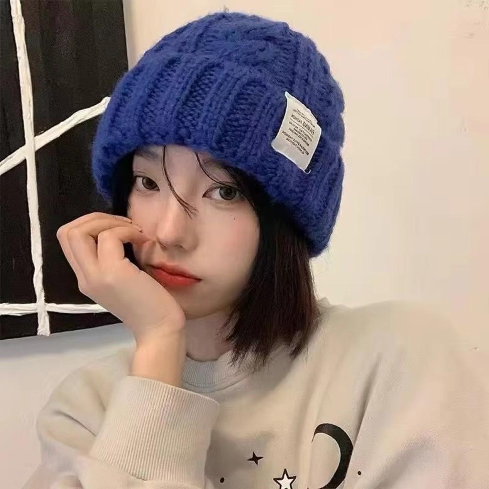 Solid Color Beanie Hat Elastic Winter Bomber Cap Unisex Knitted Woolen Cap Winter