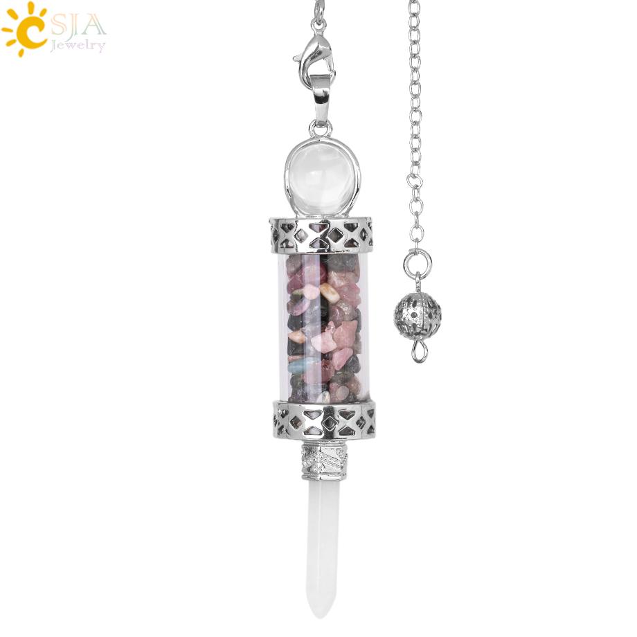 CSJA Crystal Pendulums for Divination Dowsing Wishing Bottle Natural Stone Pendant Hexagonal Clear Quartz Pendulum Balanced H025