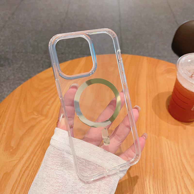 Mobile Phone Case for IPhone15 Series Wireless Charging IMD Anti-fall Gold Glossy Magnetic Ring