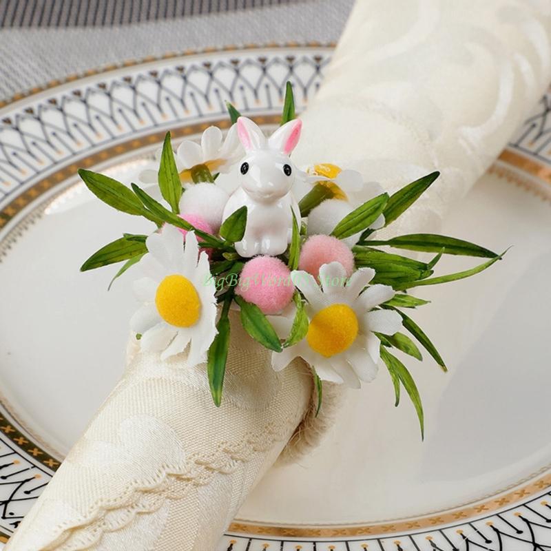 24TE Easters Celebration Essential Rabbit Eggs Napkin Rings for Decors and Gatherings
