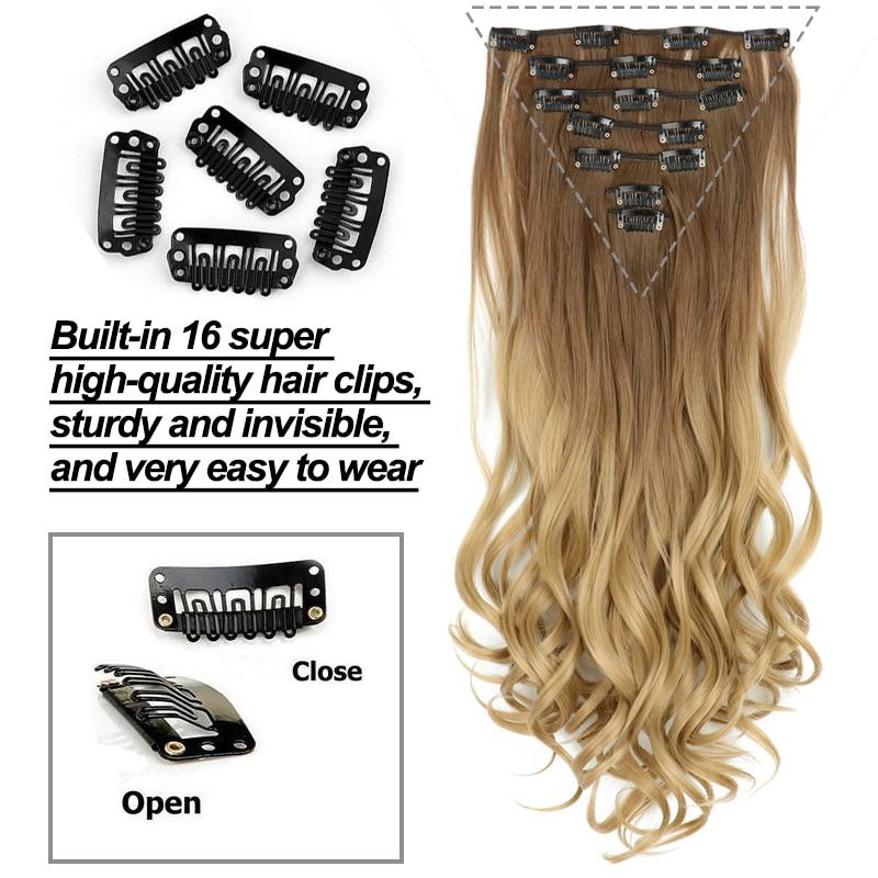MISSQUEEN Long Wavy Ombre Hair Extensions 16 Hairpins Clipped In The Hair Extensions To Synthesize A Heat Resistant Thick Wig