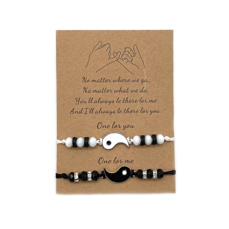 2022 New Best Friend Bracelets for 2 Matching Yin Yang Adjustable Cord Bracelet for Bff Friendship Relationship Boyfriend Girlfr