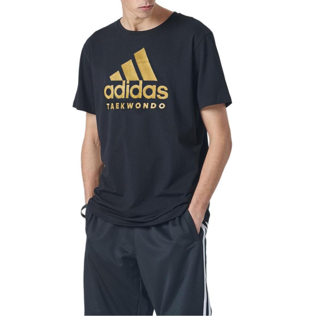 adidas Retro Buchstaben Logo Druck Atmungsaktives Sport Lauf Rundhals Kurzarm T-Shirt Herren T-Shirts Schwarz Gold ADICTT-BG